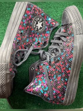 Converse Women's Chuck All-Star High-Top Blue Pink Sequin Sneakers SIZE 9